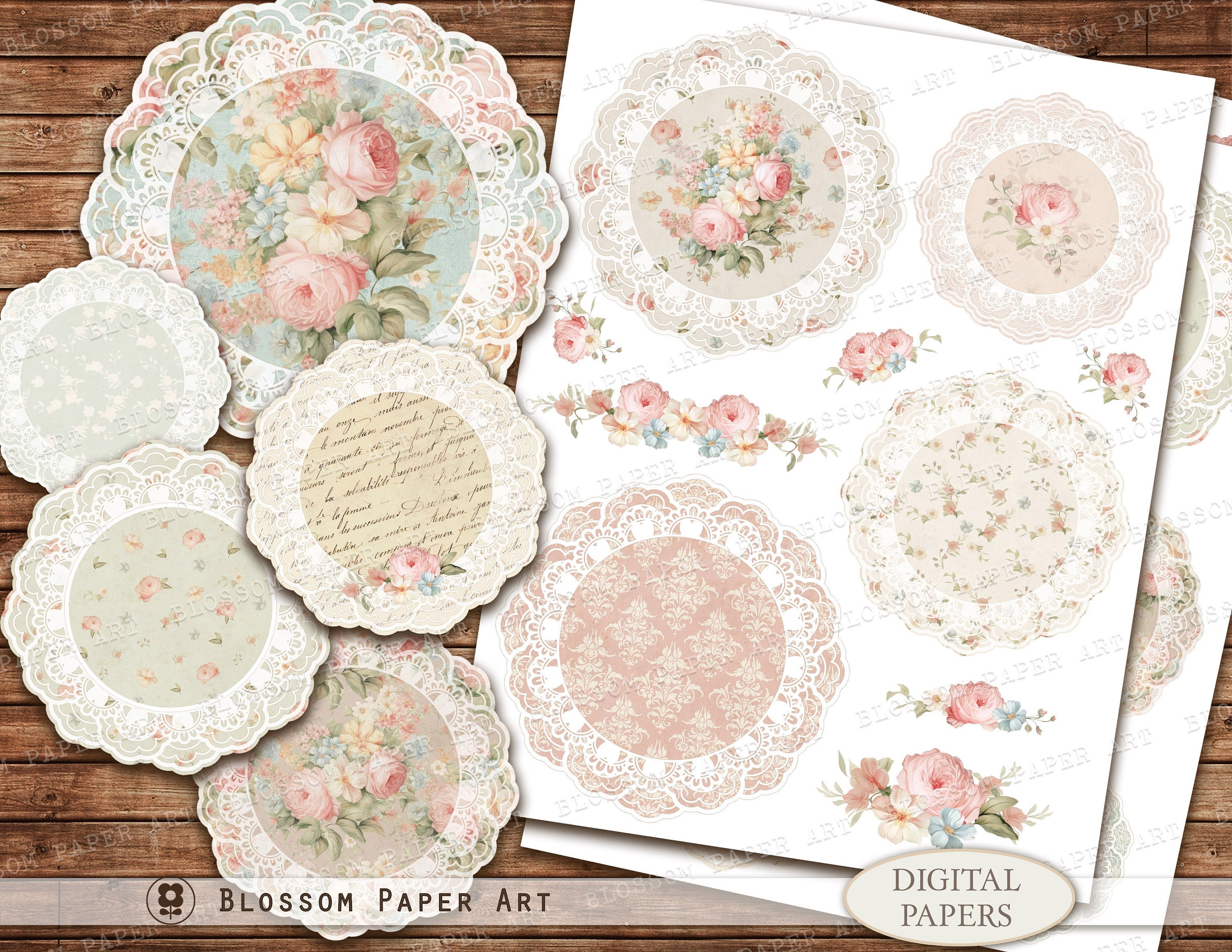 Napperon Rond Brodé Rose Trémière - 28 Cm - Fait Main En Polyester