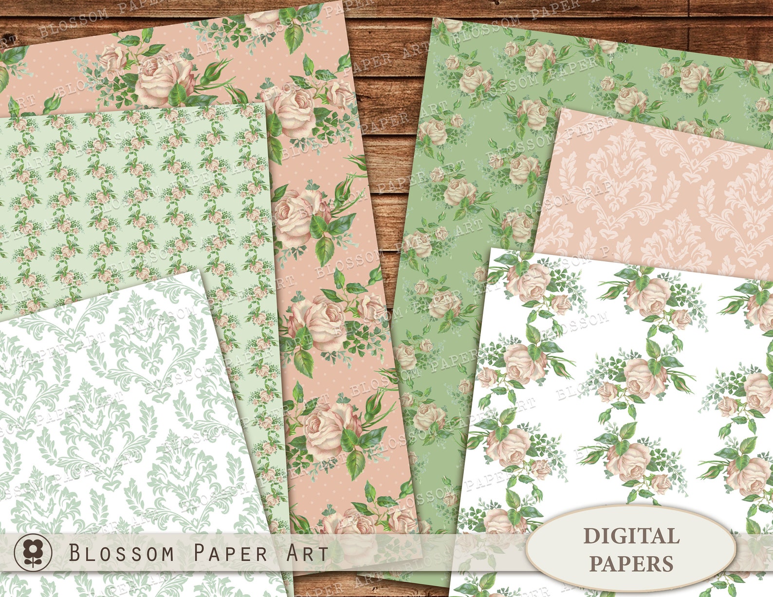 Shabby Roses Digital Paper Pack: Vintage Floral Scrapbooking (digital ...
