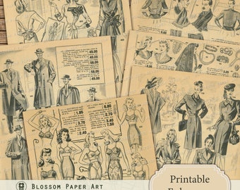 Ephemera för Junk Journal, Vintage Fashion Magazine, Damer, Antika Kvinnor Bilder, Digital Nedladdning 2943