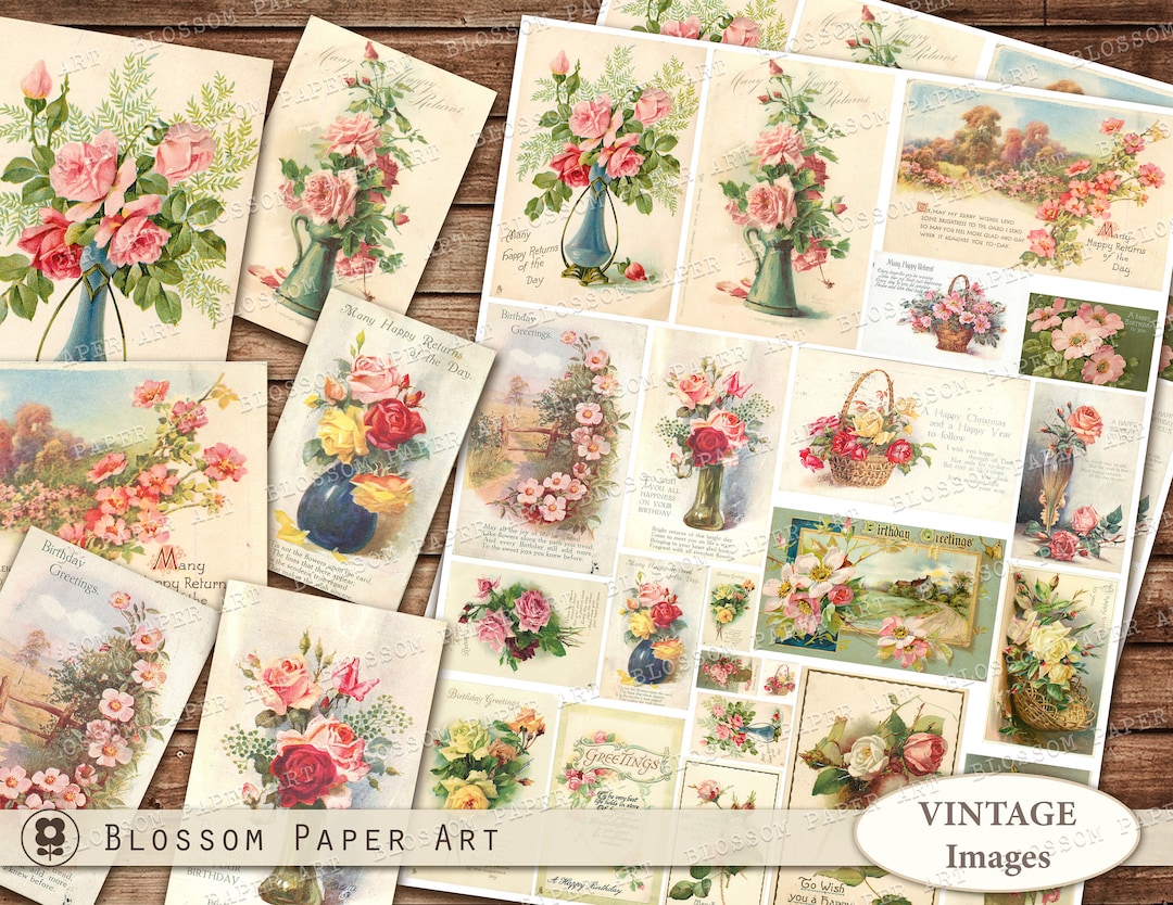 Junk Jounal Vintage Ephemera Printable Junk Journal Floral Cards ...