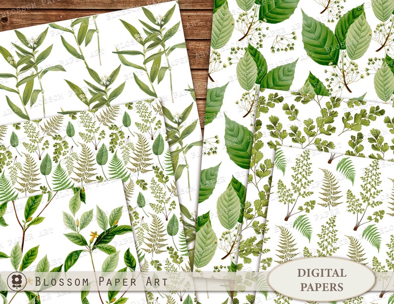 Leaves Digital Paper Leaves Scrapbook Collage Sheet Green | Etsy