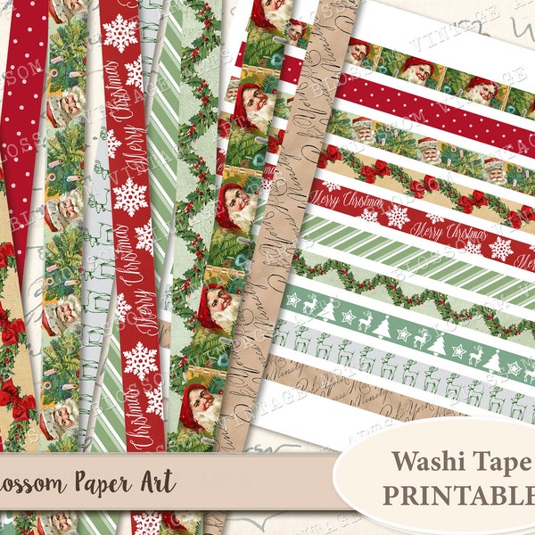 CHRISTMAS Washi Tape Printable Collage Sheet Printable Washi Tape Journaling tags scrapbook Instant Download 2229