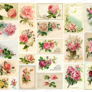 Vintage Roses Cards, Printable Vintage Ephemera, Junk Journal Cards, Digital Collage Sheet Digital Download 2797 image 1