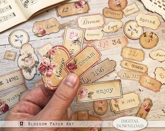 Etichette per diario floreale: Vintage Rose Ephemera (download digitale) - 2672
