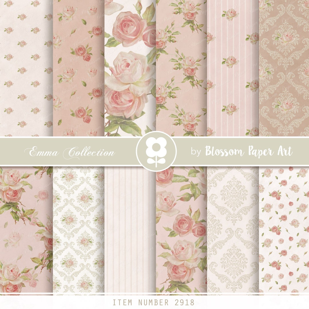 Shabby Chic Roses Digital Paper Pack: Vintage Scrapbook Paper (instant ...