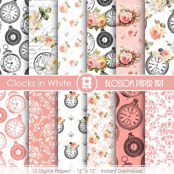 Shabby Chic Scrapbook Paper Rose Vintage Digital Paper Pack Etsy