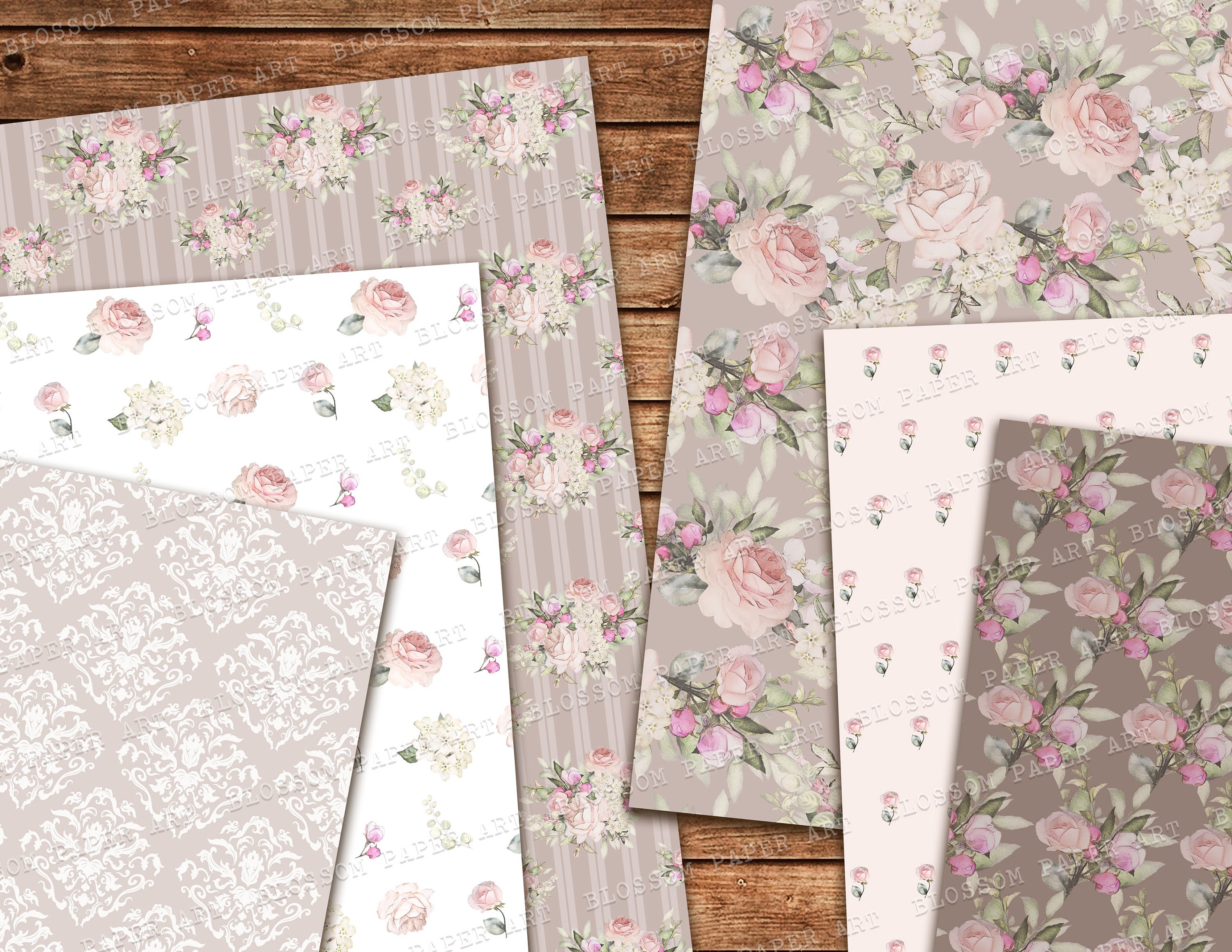 Pink Rose Digital Paper Pack, Floral Scrapbook Paper (instant Download ...