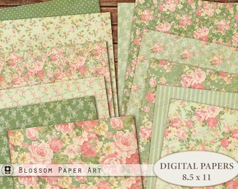 Vintage bloemen digitaal papier: collagevellen plakboek (digitale download)
