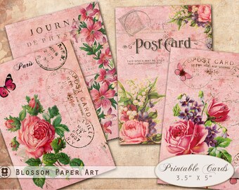 Floral Vintage Postcards: Junk Journal Ephemera (Digital Download)