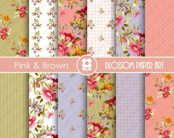 Pink Floral Digital Paper Pack: Shabby Chic Scrapbooking (Instant Download) - 1897