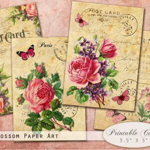 Postales de diario basura, Tarjetas Vintage Decoupage, Hoja de collage imprimible, Embellecimiento de diario, Descarga instantánea 2717