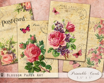 Junk Journal Postcards, Decoupage Vintage Cards, Printable Collage Sheet, Journaling Embellishment, Instant Download  2717