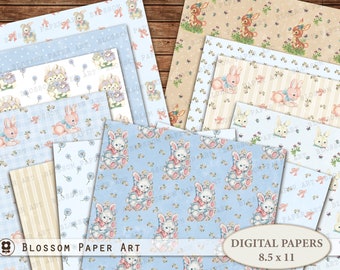 Retro Bunny Baby Digital Paper: Scrapbook & Craft (Digital Download)