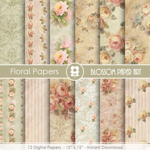 Rose Digital Paper, Floral Digital Paper Pack, Victorian Roses, Wedding, Scrapbooking, Roses, Pink VIntage Roses INSTANT DOWNLOAD 1720 1 image 1