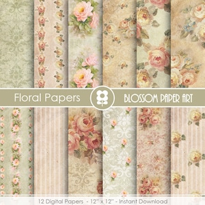 Rose Digital Paper, Floral Digital Paper Pack, Victorian Roses, Wedding, Scrapbooking, Roses, Pink VIntage Roses INSTANT DOWNLOAD 1720 1 image 1