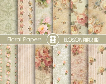 Rose Digital Paper, Floral Digital Paper Pack, Victorian Roses, VIntage Rose Paper, Brown Old texture papers  INSTANT DOWNLOAD  - 1720 1