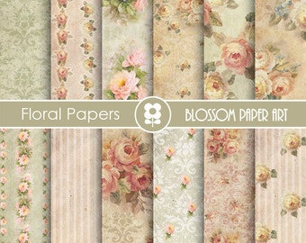 Rose Digital Paper, Floral Digital Paper Pack, Victorian Roses, Wedding, Scrapbooking, Roses, Pink VIntage Roses  INSTANT DOWNLOAD  - 1720 1