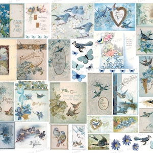 Blue Bird Ephemera Collage Sheet: Vintage Junk Journal (Digital Download)