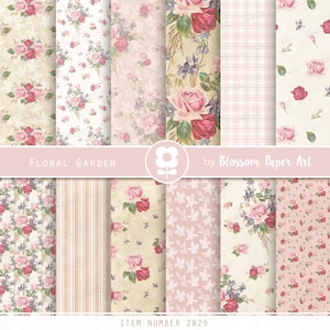 Shabby Chic Digital Paper Pack, Vintage Digital Paper, Rosen Scrapbook Collage Sheets, Rosa Vintage Rosen - INSTANT DOWNLOAD 2829