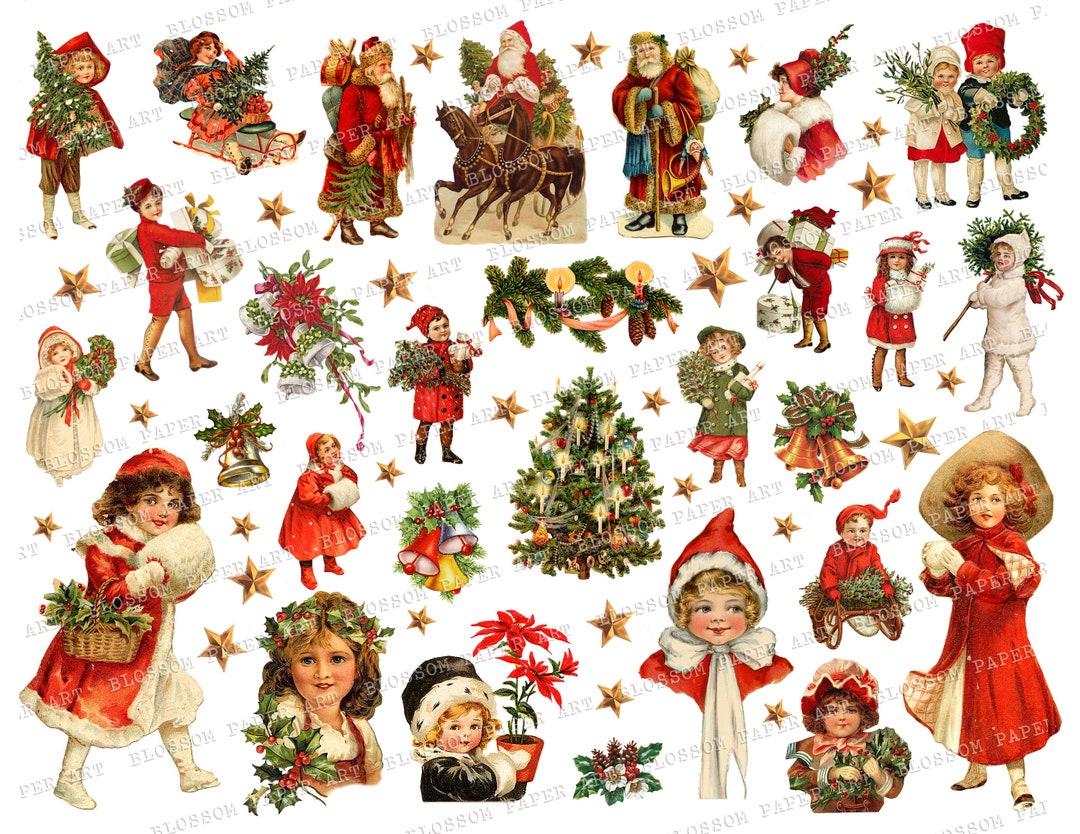 Christmas Stickers, Vintage Christmas Graphics, Die Cut Christmas Images, Decoupage, Vintage 
