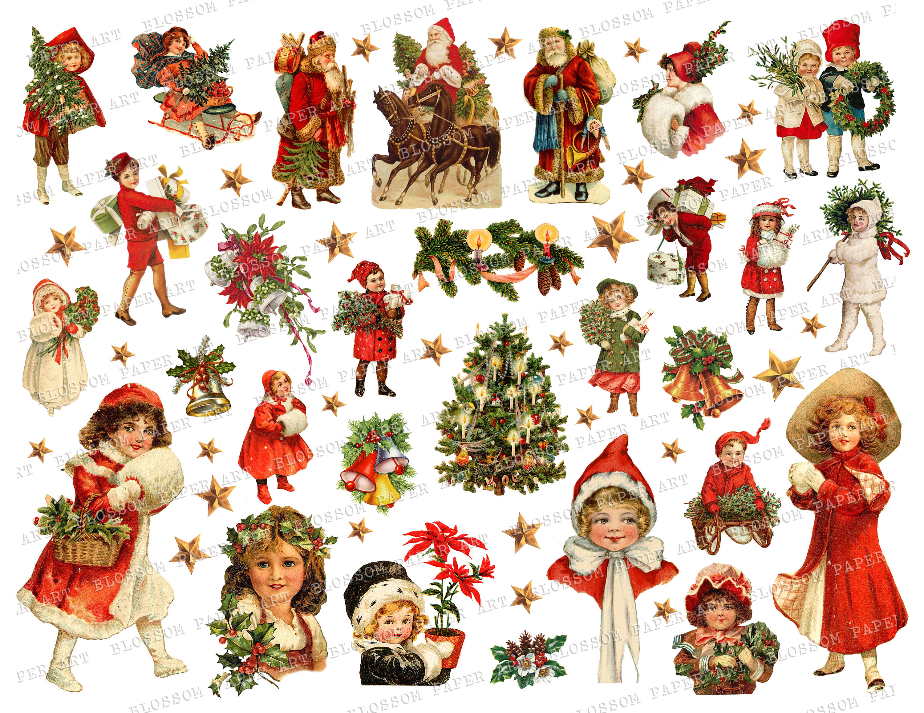 Christmas Stickers Vintage Christmas Graphics Die Cut - Etsy