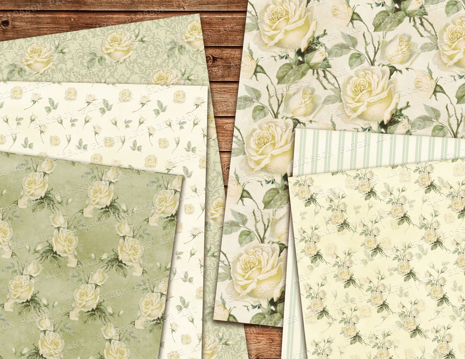 Vintage Digital Paper Roses Scrapbook Paper Pack Yellow - Etsy