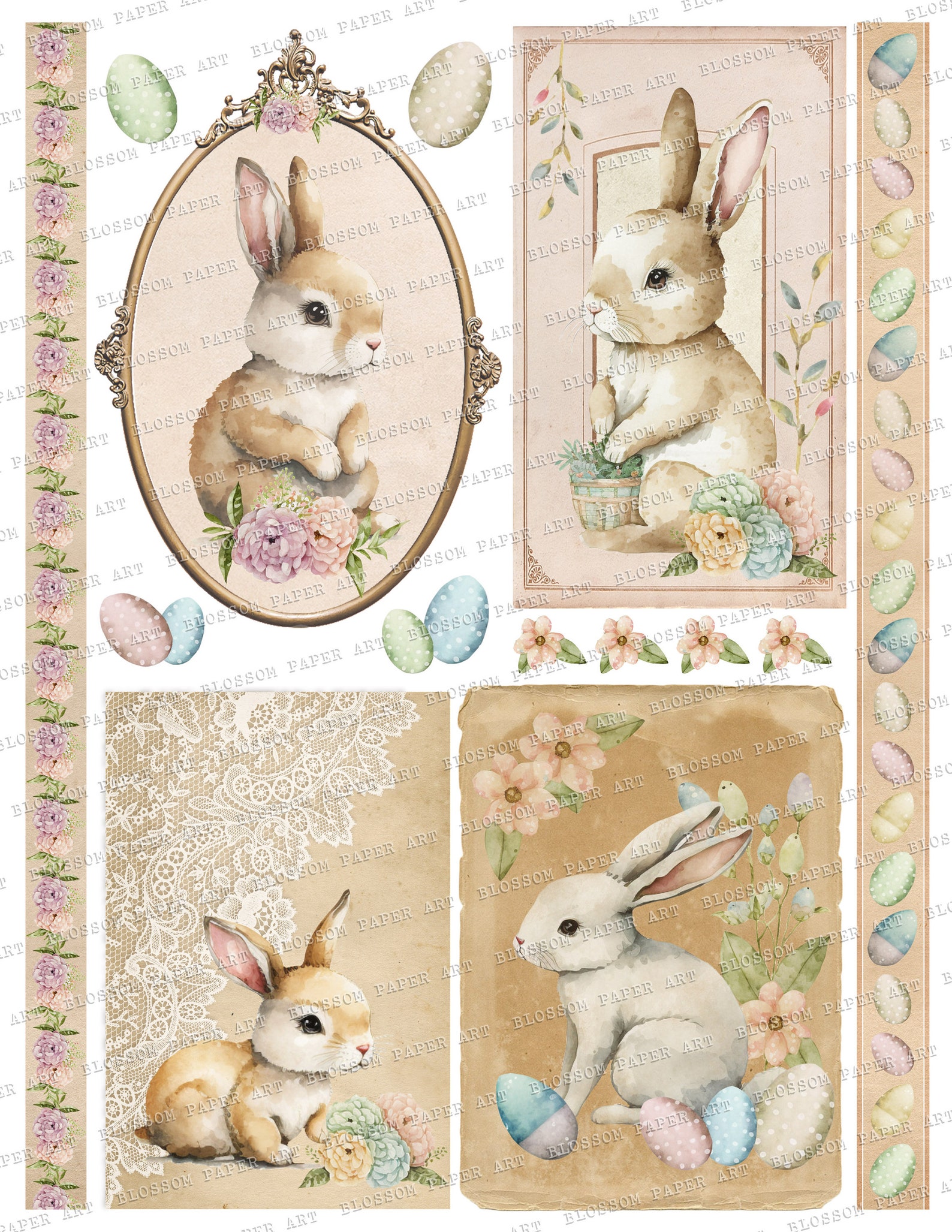 Easter Ephemera: Bunny Junk Journal Cards (digital Download) - Etsy