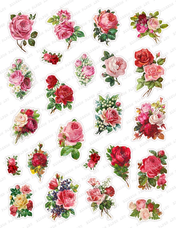 Printable Stickers Vintage ROSES Stickers Digital Collage Printable Sheets  Digital Download Collage Sheet Floral 2818 