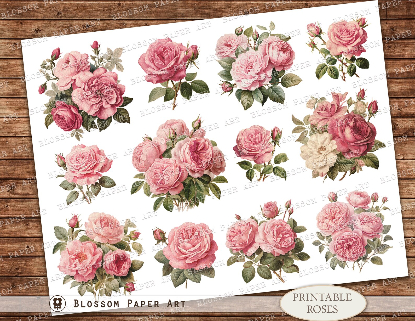Pink Roses Printable Printable Pink Roses Collage Sheet: Vintage Junk Journal Images ...