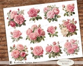 Printable Pink Roses Collage Sheet: Vintage Junk Journal Images (Digital Download)