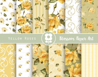 Yellow Digital Paper, Floral Digital Paper Pack, Floral Digital Scrapbooking Pack - INSTANT DOWNLOAD - 2120