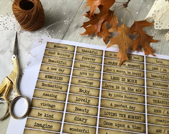 Vintage Printable Words & Numbers for Junk Journals, Digital Ephemera Labels (Instant Download) - 2933