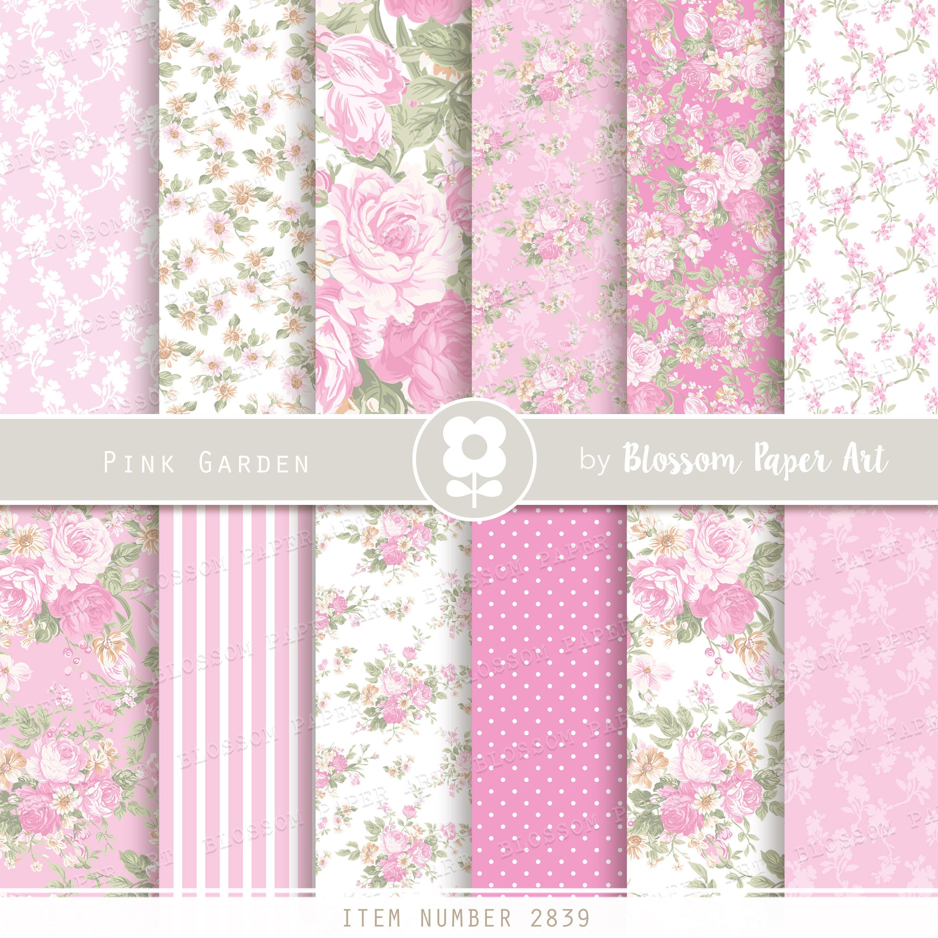 Pink Roses Digital Paper Pack: Shabby Chic Scrapbook Paper (instant ...