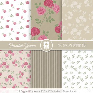 Roses Digital Paper, Shabby Chic Digital Paper Pack, Rose Scrapbook Paper, Roses Scrapbook Paper Pack INSTANT DOWNLOAD 1992 image 3