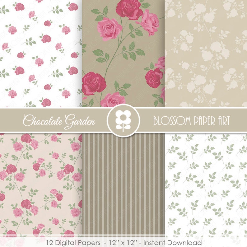 Roses Digital Paper, Shabby Chic Digital Paper Pack, Rose Scrapbook Paper, Roses Scrapbook Paper Pack INSTANT DOWNLOAD 1992 image 3