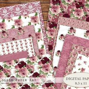 Rose Floral Digital Paper: Vintage Scrapbook Collage (Digital Download)