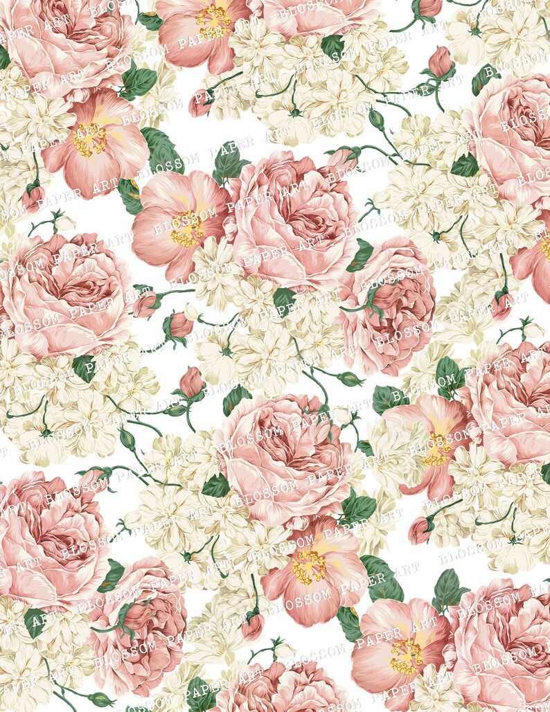 8.5x11 Digital Paper Pink Scrapbook Paper Floral Collage Etsy