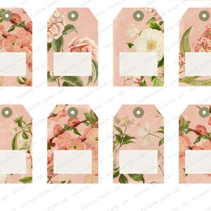 FLORAL TAGS Digital Printable Sheet Gift Tags Vintage FLOWERS Digital ...