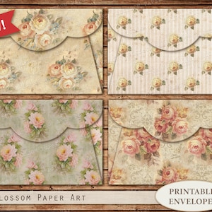 Printable Envelopes Vintage ROSES Junk Journal, Collages, Scrapbooking, Invitations, Packaging, Digital Download Printable Envelopes 2522