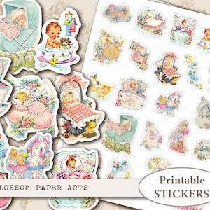 Vintage Baby Stickers: Printable Scrapbook Die Cuts (Digital Download)