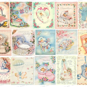 Vintage BABYkaarten, afdrukbaar collageblad Baby Vintage Ephemera digitale collageblad digitale download 2792