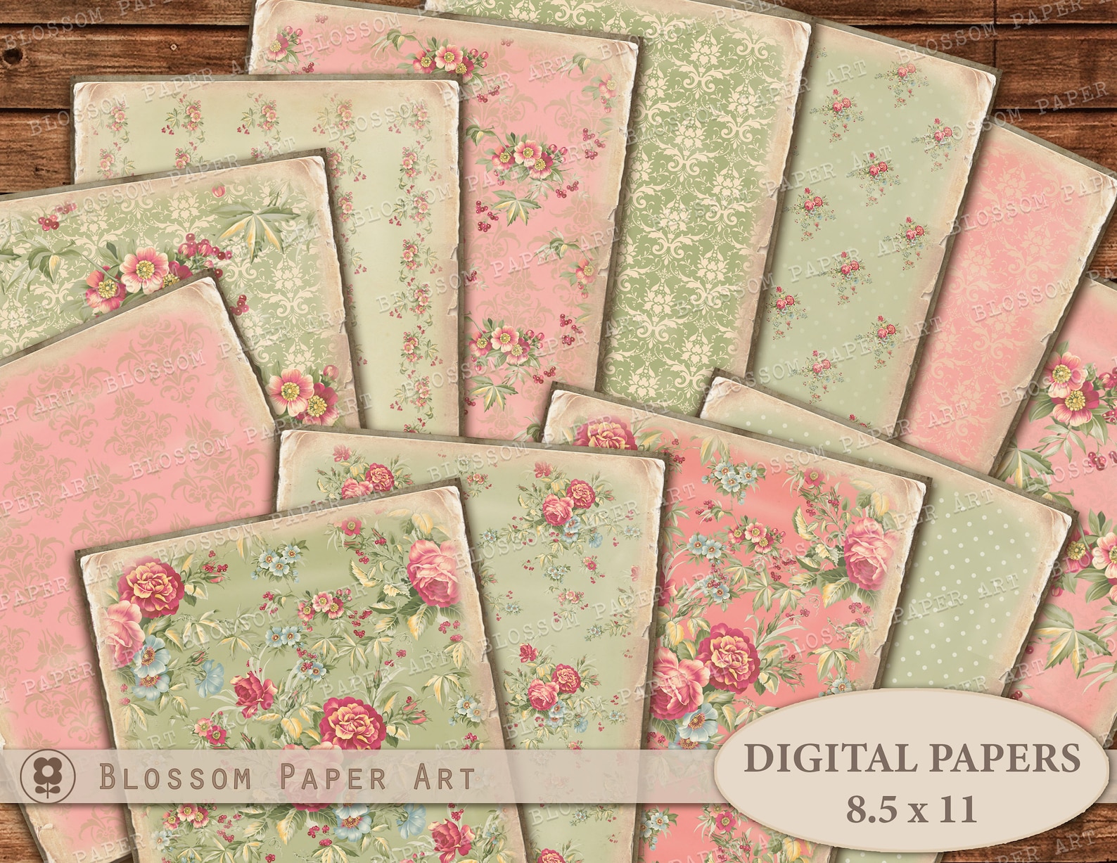Vintage Floral Sheets, Floral Digital Paper, 8,5x11 Scrapbook Paper ...