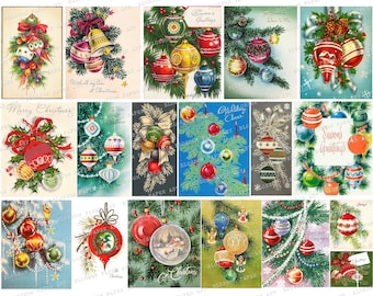 Vintage Christmas Ornament Card Images: Printable Collage Sheet (Digital Download)