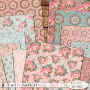Papel digital, papéis vintage rosa, papel rosa do Junk Journal, folha de colagem floral, decupagem, download digital efêmero 2650