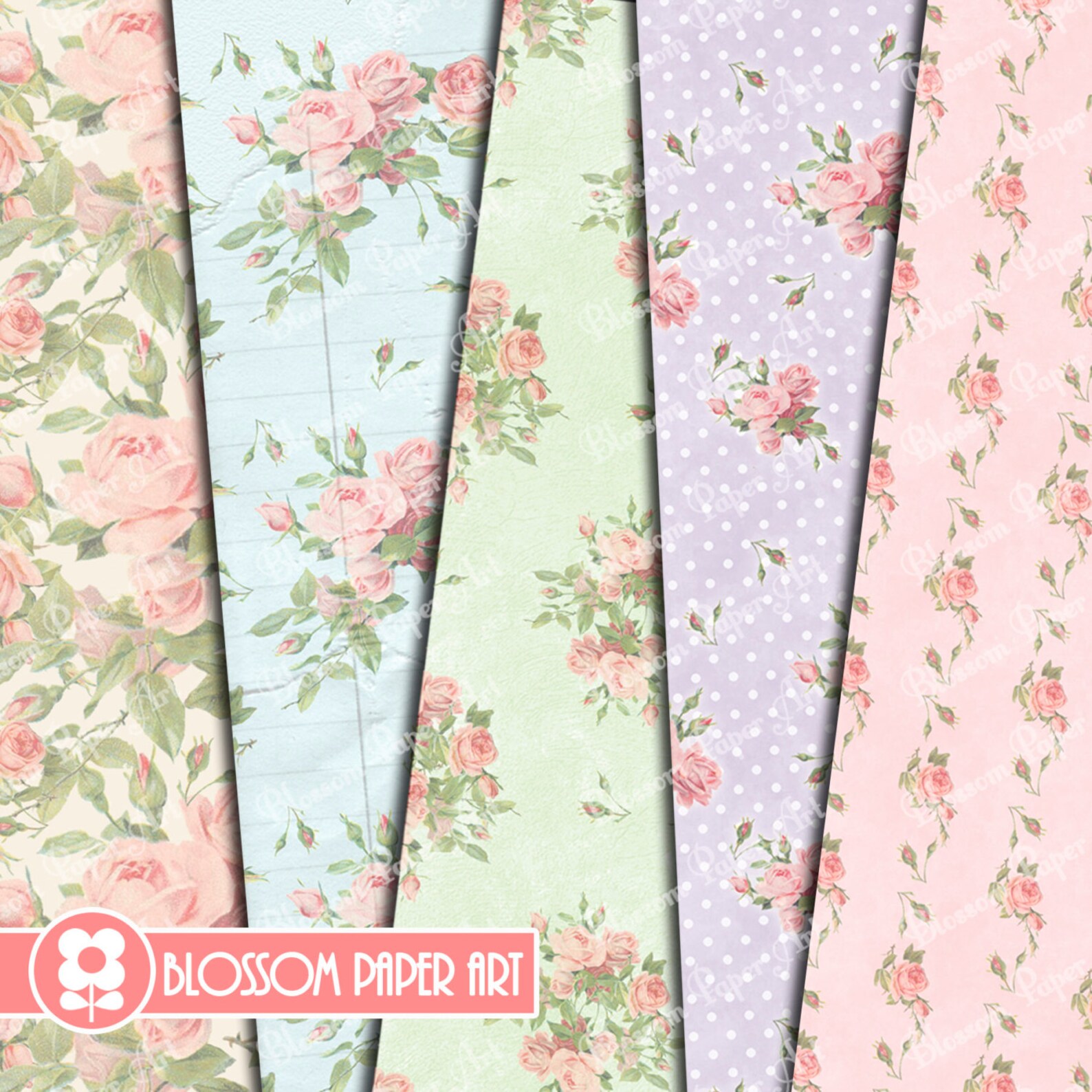 Digital Paper Rose Vintage Digital Scrapbook Paper Pack Roses Etsy