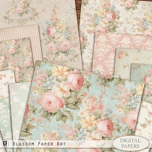 Rozen digitaal papier, shabby rose papier, bloemenephemera, behangstijl, romantische papieren, Victoriaans patroon, vintage bloemen 2984 1
