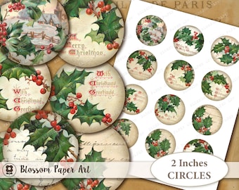 Christmas Tags Circles Christmas Vintage Gift Tags Scrapbook Journaling Circles Printable Sheet 2 inch Circles Digital Collage Sheet 2216