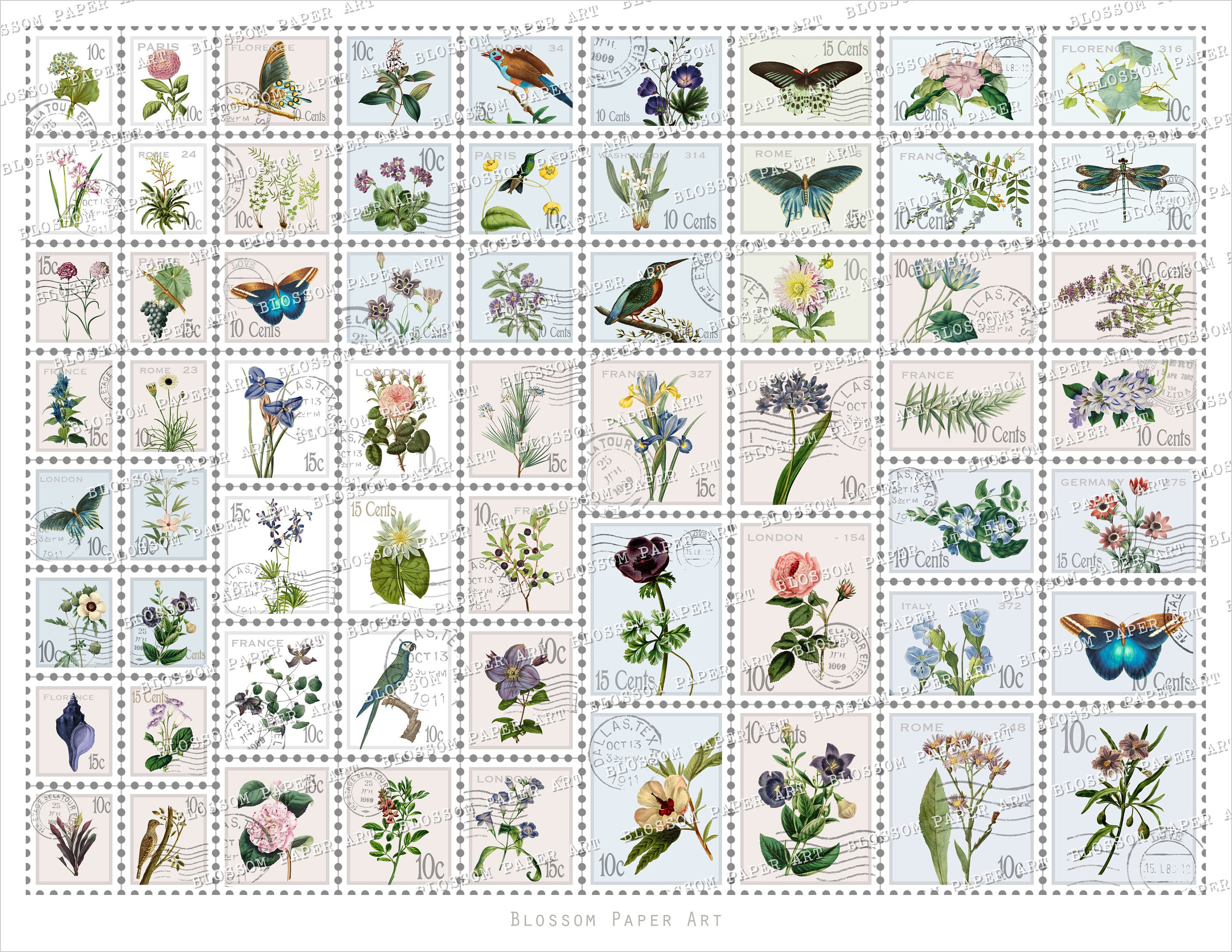 Postage Stamps Printable Collage Sheet, Junk Journal Ephemera, Vintage ...