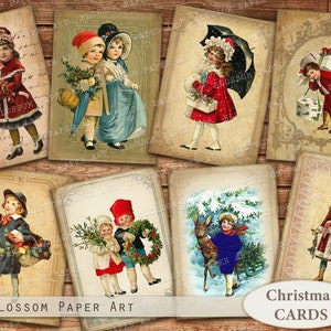 Folha de colagem vintage de Natal, imagens digitais, cartões imprimíveis vintage, download digital para artesanato em papel, scrapbook, etiquetas de registro no diário 2343