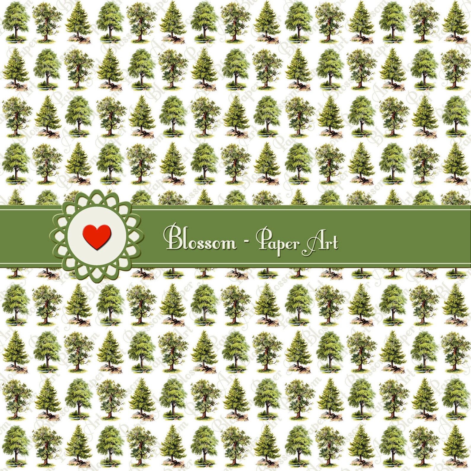 Digital Scrapbooking Paper Trees Pines Vintage Forest Etsy